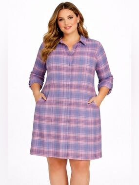 Long Sleeve Plaid Button-Up Shirt/Dress